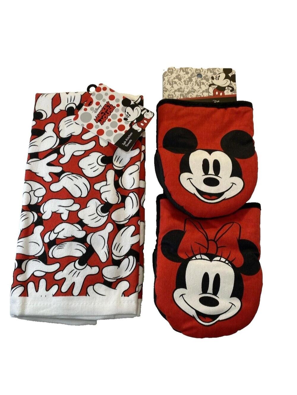 mickey mouse kitchen , 2 Oven Mitts & 2 Dish Towels